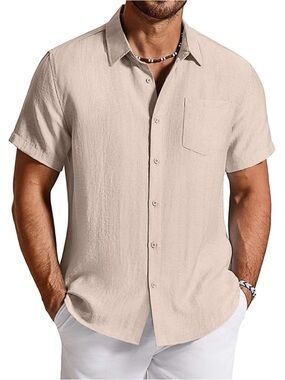 COOFANDY Linen Blend Button Front Shirt NWT Beige XXL